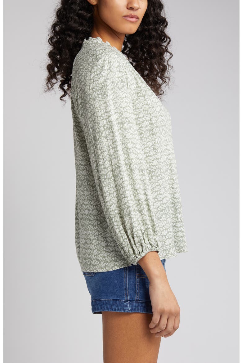 Split Neck Blouse, Alternate, color, GREEN DUNE- IVORY ELLA GEO