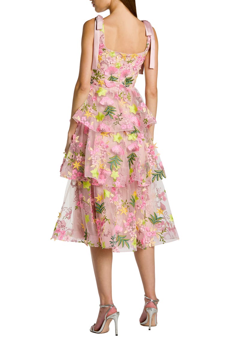 Bow Strap Floral Embroidered Ruffle Midi Dress, Alternate, color, Blush Multi