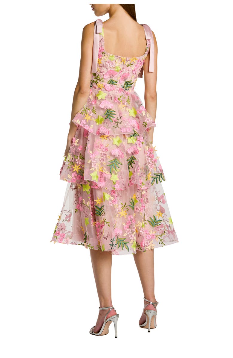 Mac Duggal Bow Strap Floral Embroidered Ruffle Midi Dress, Alternate, color, Blush Multi