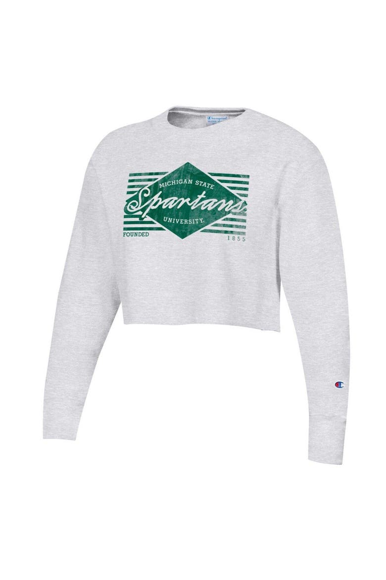 Women's Champion Heather Gray Michigan State Spartans Reverse Weave Cropped Pullover Sweatshirt, Alternate, color, Heather Gray