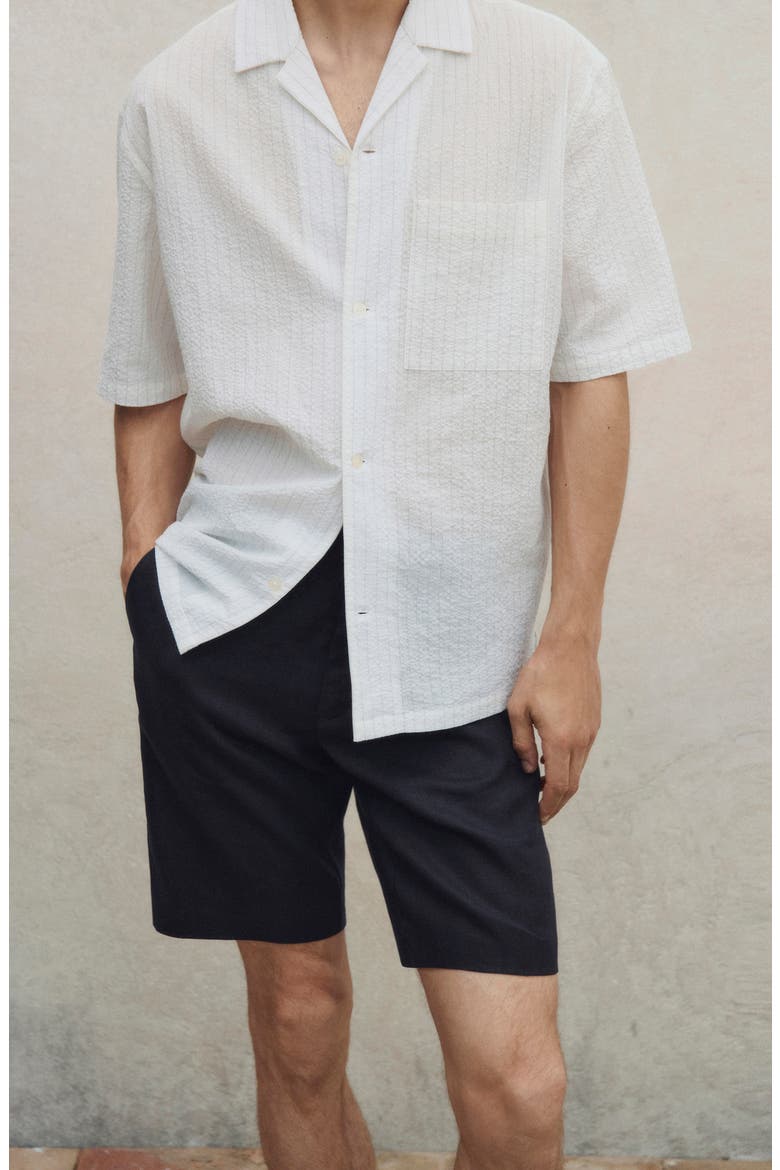 Stripe Relaxed Fit Stretch Cotton Camp Shirt, Alternate, color, OFF WHITE