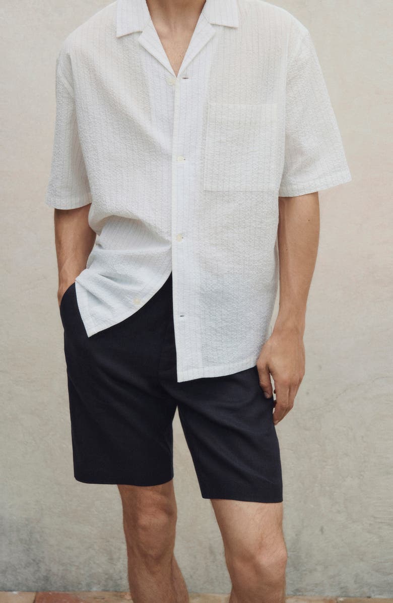 MANGO Stripe Relaxed Fit Stretch Cotton Camp Shirt, Alternate, color, Off White