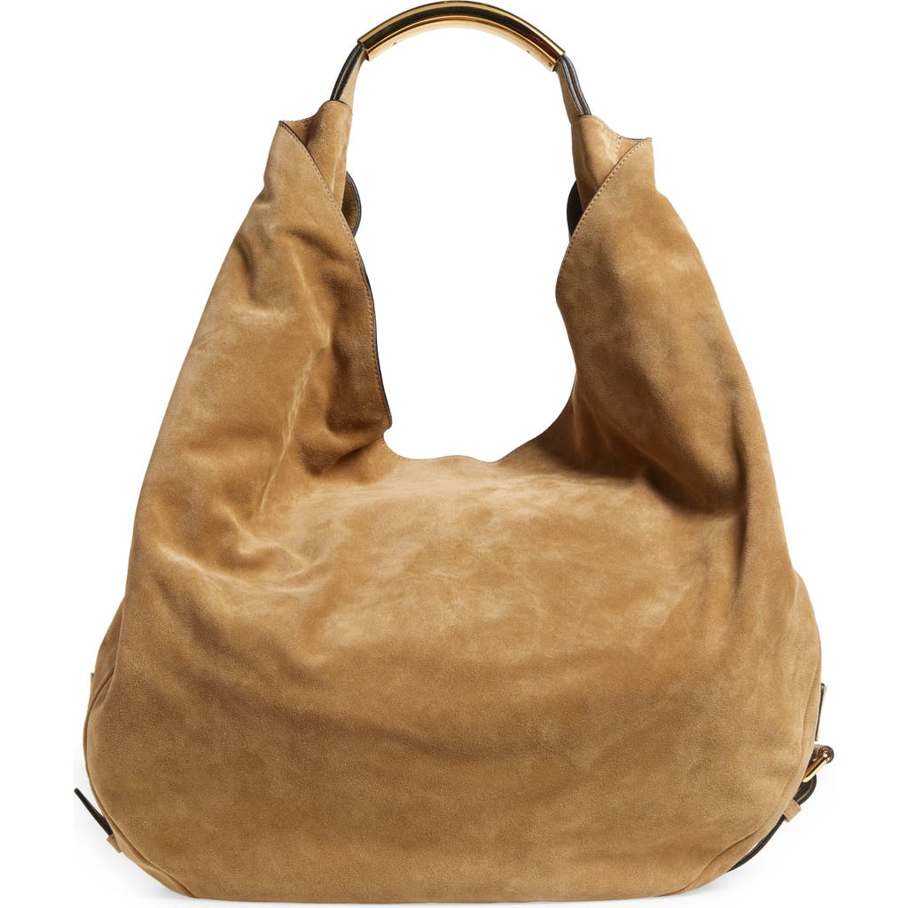 Moschino Handle Me Suede Hobo Bag in Beige  product