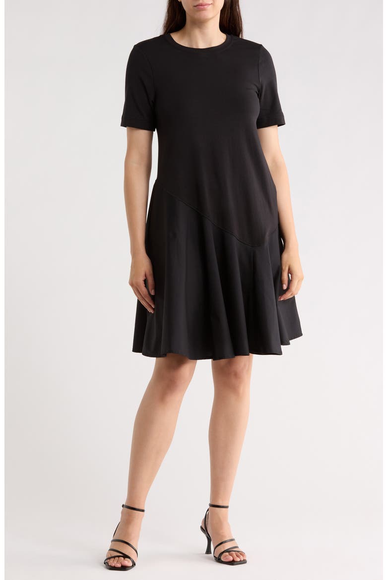 Short Sleeve Shift Dress, Main, color, BLACK