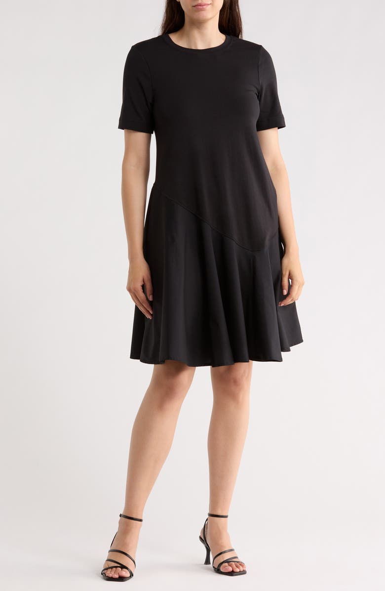 DKNY Short Sleeve Shift Dress, Main, color, Black