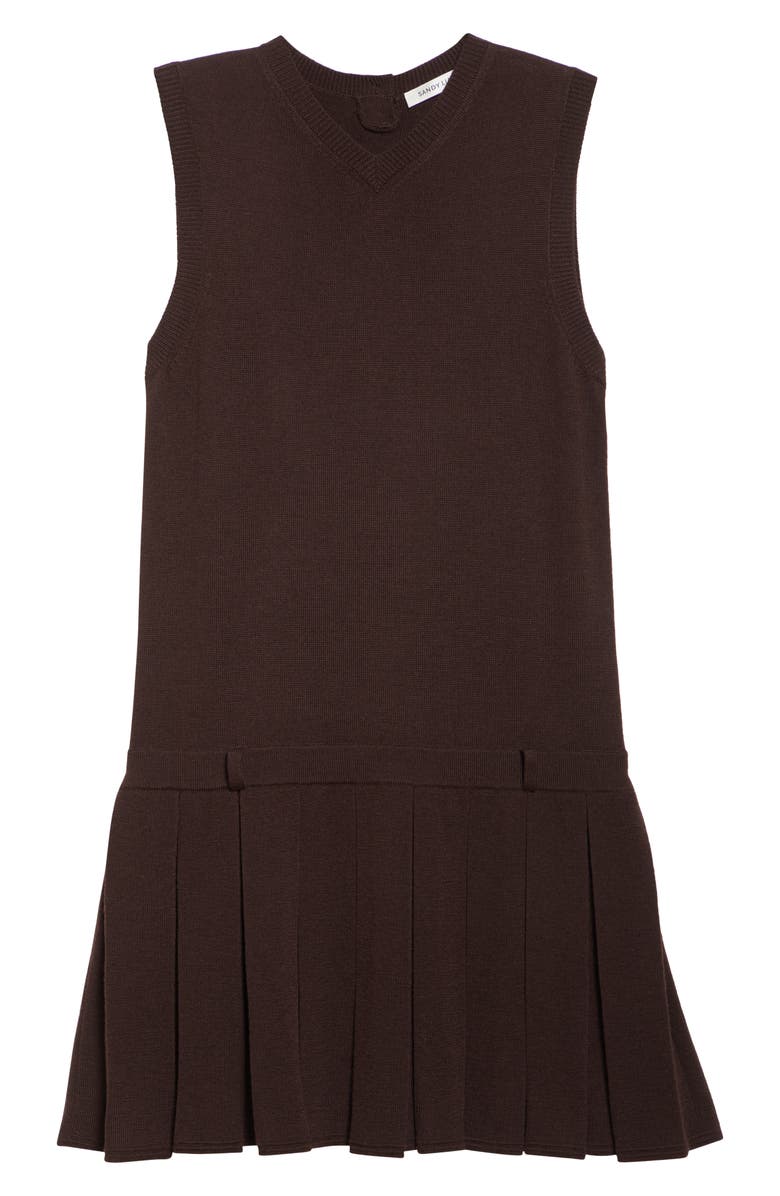 Sandy Liang Millie Pleated Merino Wool Sweater Dress, Alternate, color, Brown