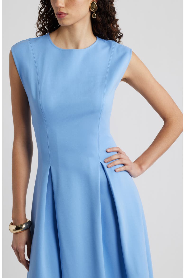 Pleated Cap Sleeve Ponte Dress, Alternate, color, BLUE CORNFLOWER