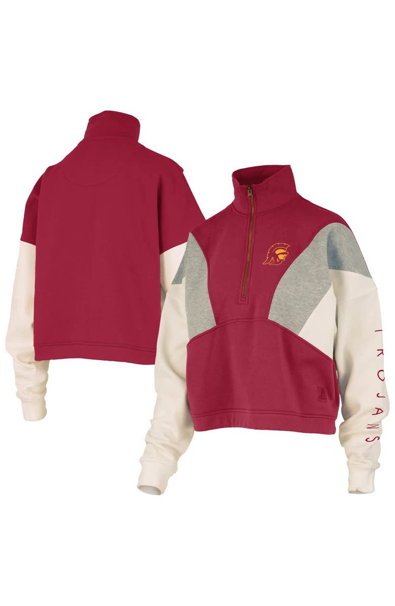 PRESSBOX Women's Pressbox Cardinal USC Trojans Ferrara Color Block Quarter-Zip Sweatshirt, Main, color,