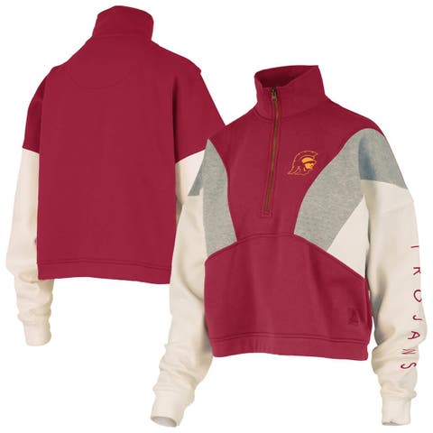 Women's Pressbox  Cardinal USC Trojans Ferrara Color Block Quarter-Zip Sweatshirt