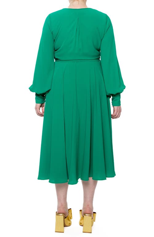 Meghan La Lilypad Surplice Long Sleeve Wrap Midi Dress In Emerald