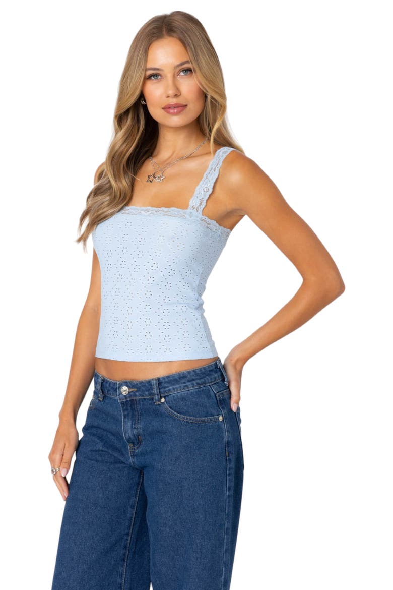 Virginia Lace Trim Eyelet Tank Top, Alternate, color, LIGHT-BLUE