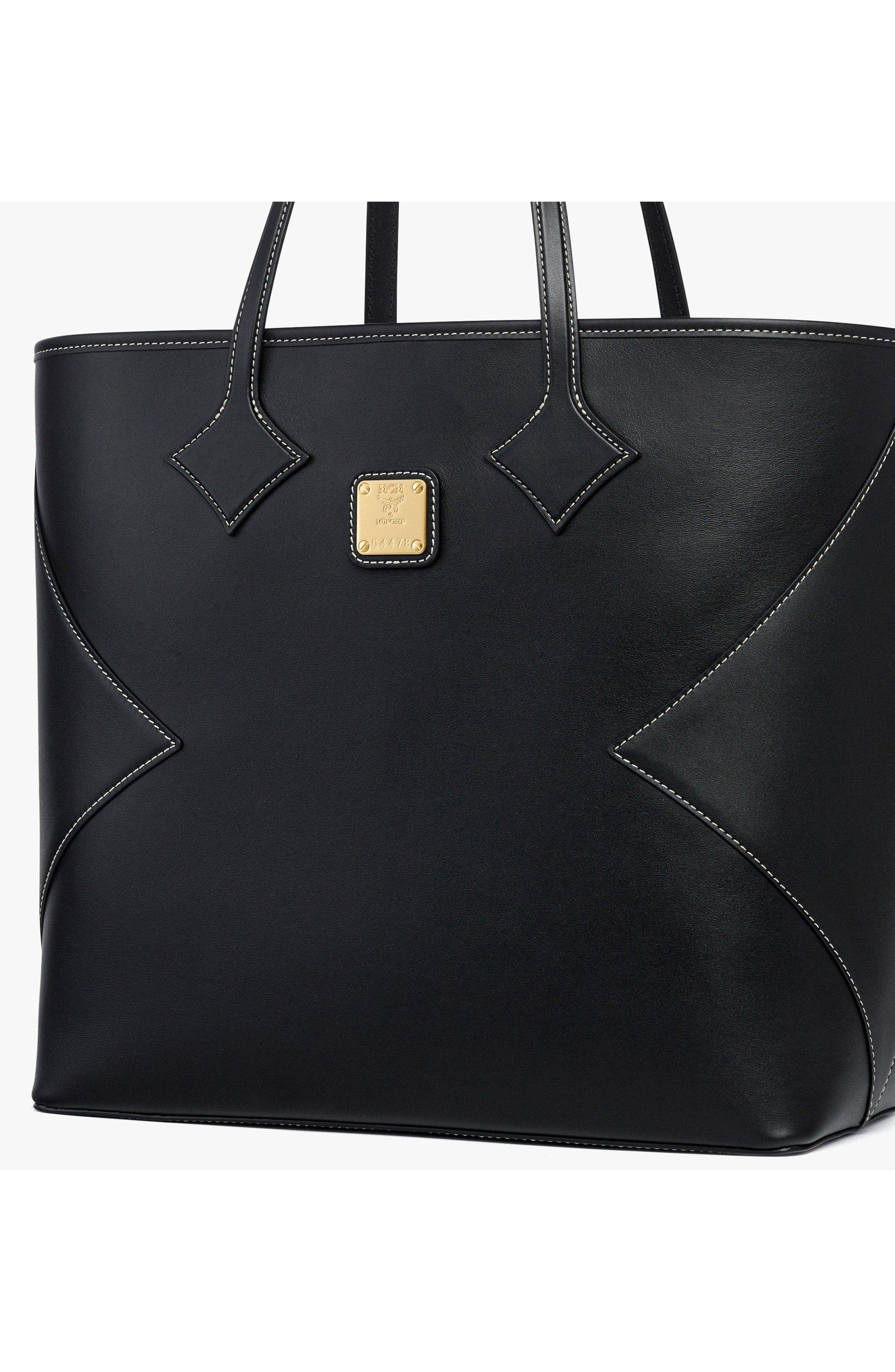 MCM Large Dia Shopper in Calfskin Leather, Alternate, color, Black