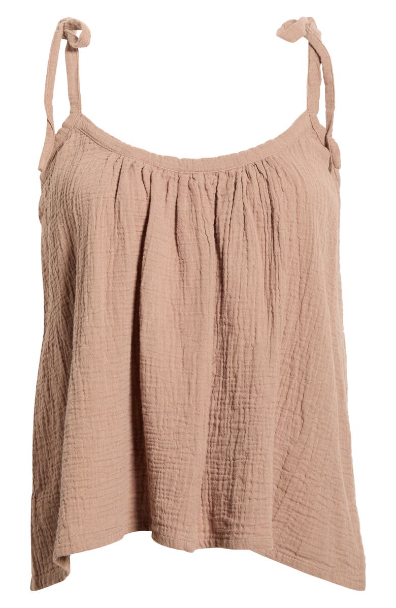 Elan Tie Strap Cotton Gauze Cover-Up Top, Alternate, color, Taupe