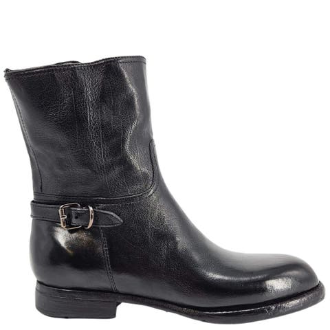 Leather Side Zip Mid Calf Boot