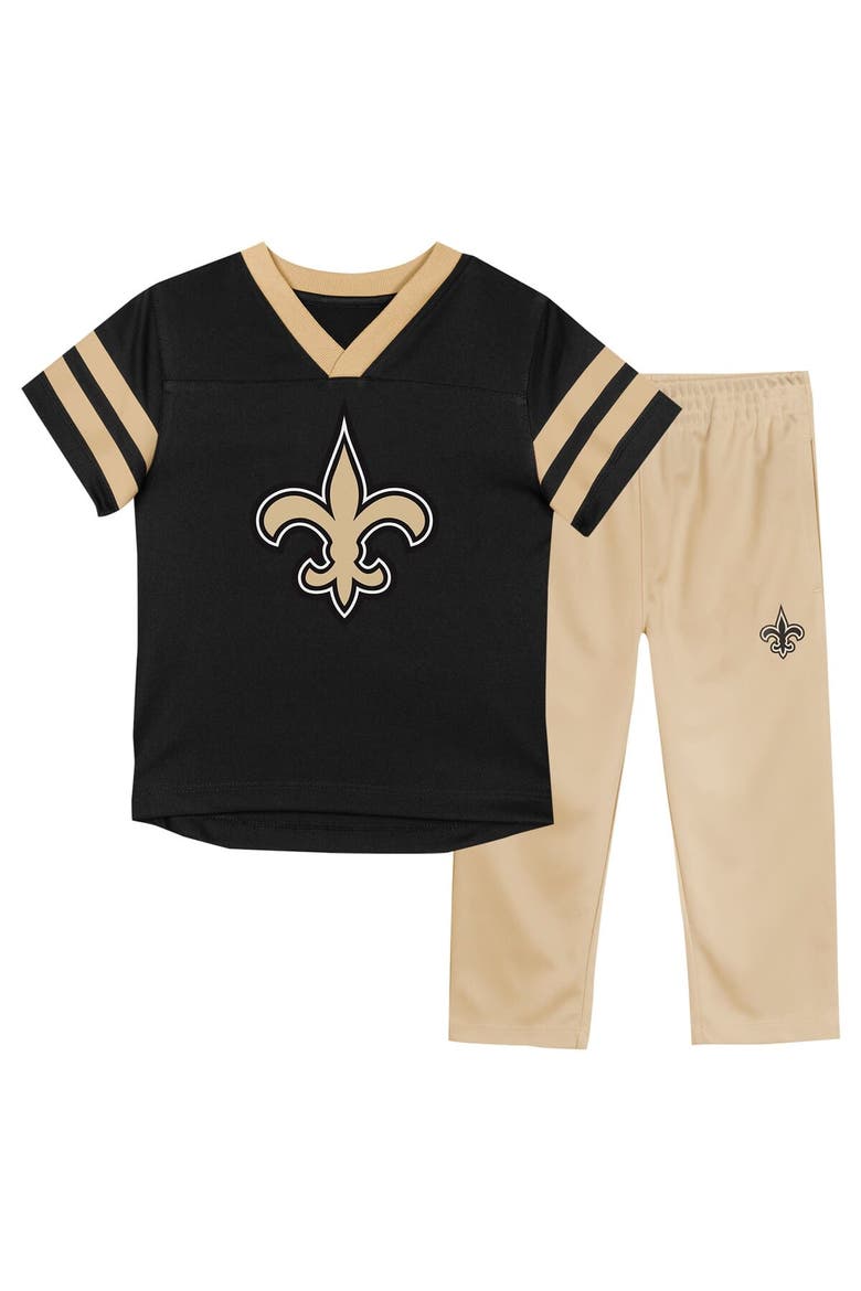 Toddler Outerstuff Black/Vegas Gold New Orleans Saints Red Zone V-Neck T-Shirt & Pants Set, Main, color, Black