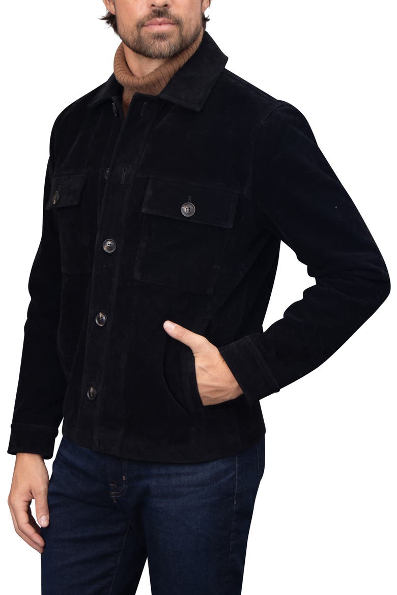 Faux Nubuck Trucker Jacket, Alternate, color, BLACK