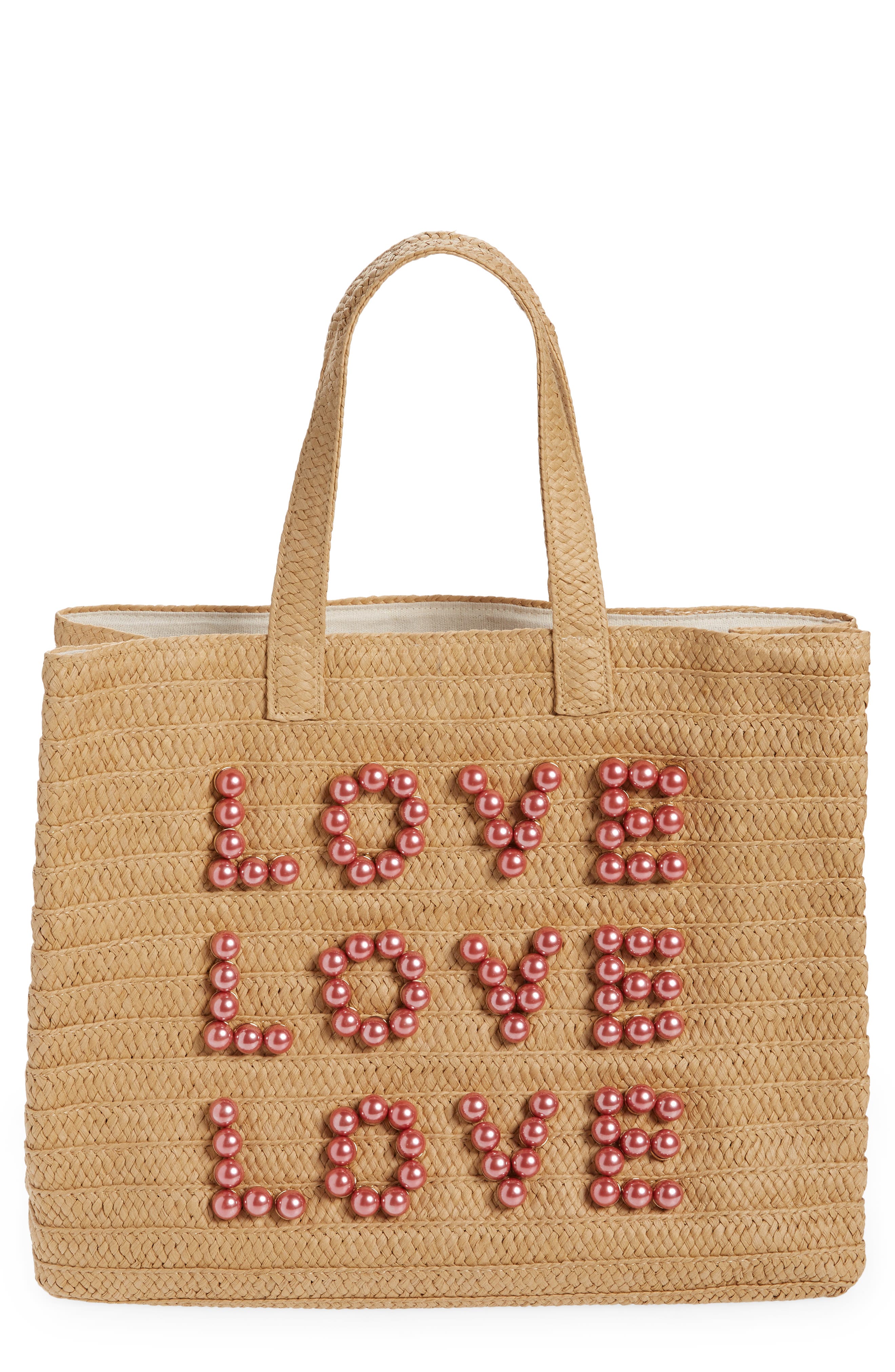 BTB Los Angeles Three Times the Love Straw Tote, Main, color, 