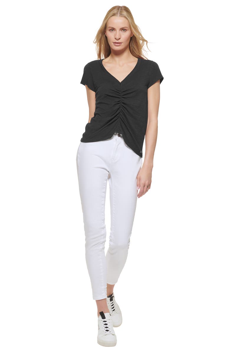 DKNY V-Neck Gather Front T-Shirt, Alternate, color,
