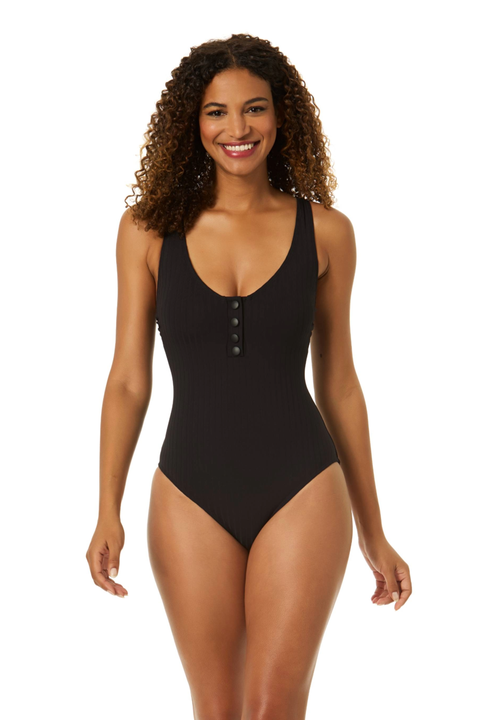 Women's Luna Snap Solid Scoop Neck Halter One Piece Swimsuit