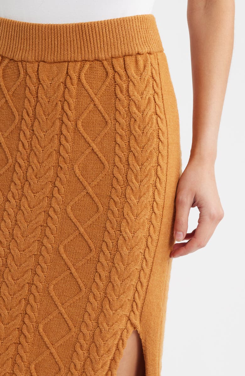 CITY BLUES Cable Knit Maxi Sweater Skirt, Alternate, color, Cognac