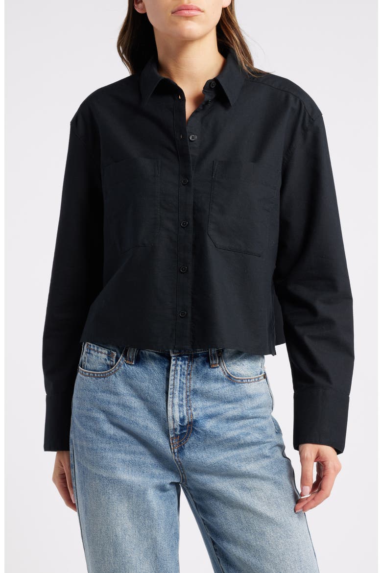 Boxy Oxford Button-Up Shirt, Main, color, BLACK
