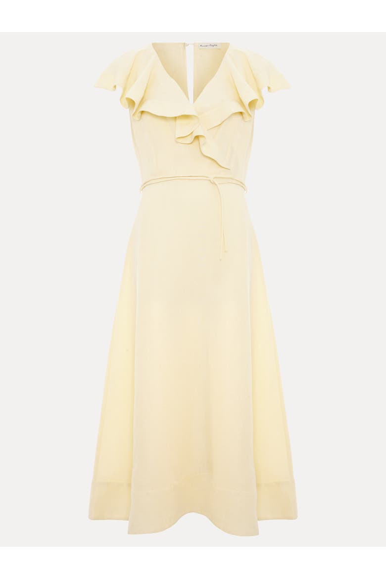 Matilda Ruffle Linen Midi Dress, Alternate, color, Pale Yellow