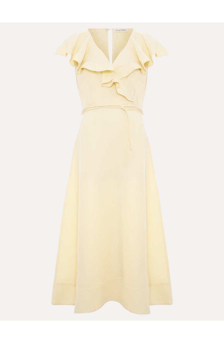 Phase Eight Matilda Ruffle Linen Midi Dress, Alternate, color, Pale Yellow