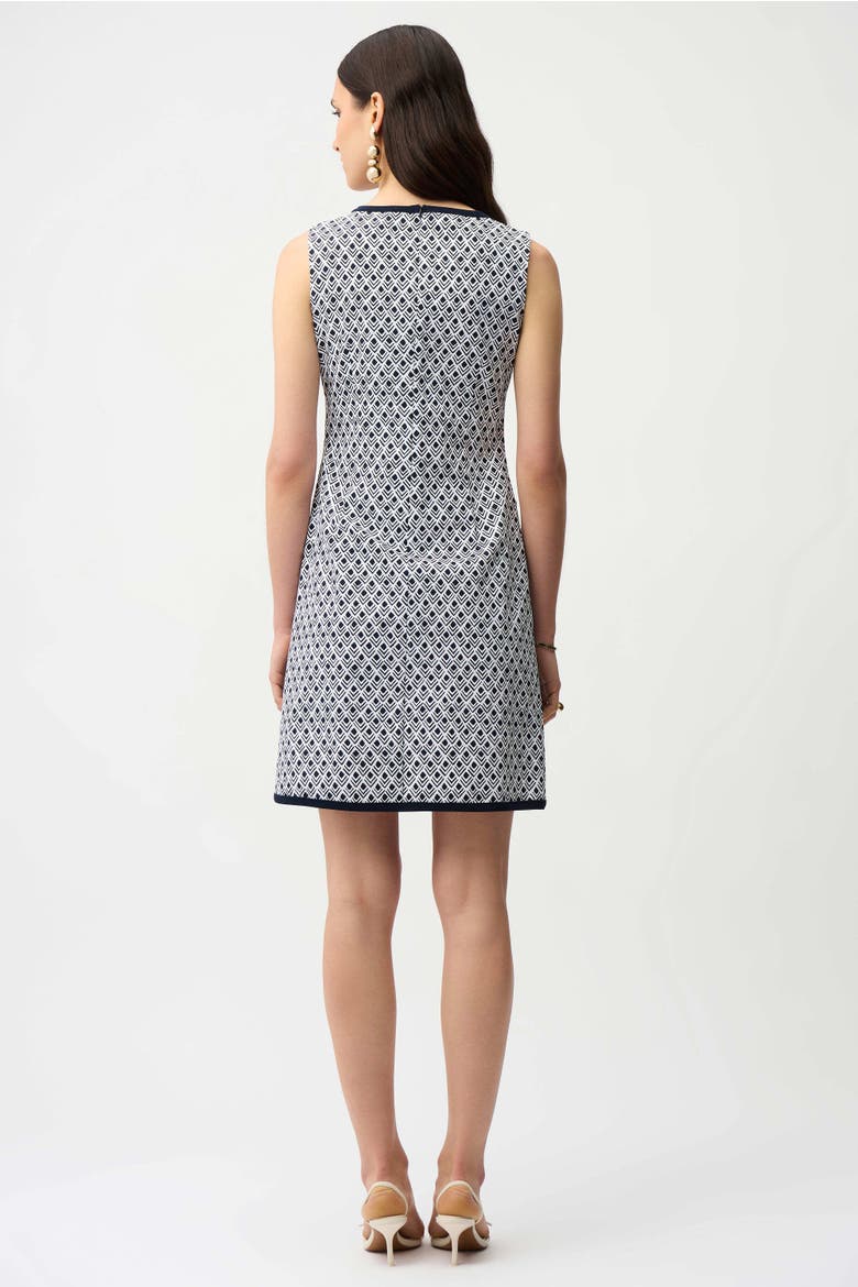 Millennium Geometric Print A-Line Dress With Contrast Trim, Alternate, color, Vanilla/Midnight Blue