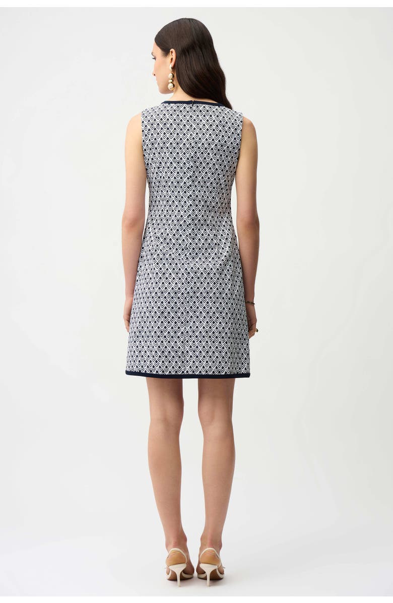 JOSEPH RIBKOFF Millennium Geometric Print A-Line Dress With Contrast Trim, Alternate, color, Vanilla/Midnight Blue