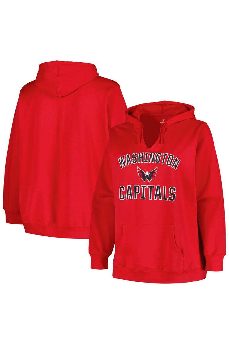 Women's Profile Red Washington Capitals Plus Size Arch Over Logo Pullover Hoodie, Alternate, color, Red