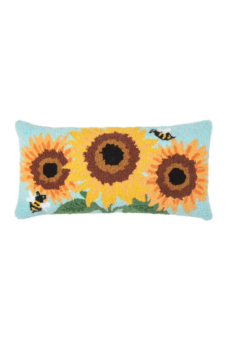 Sunflower Trio Hooked Pillow, 12" x 24", Main, color, Yellow
