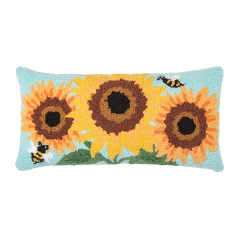 Sunflower Trio Hooked Pillow, 12" x 24"