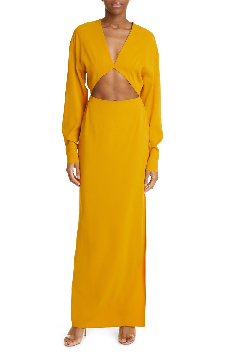 LAPOINTE Long Sleeve Cutout Pebble Crepe Dress, Main, color,