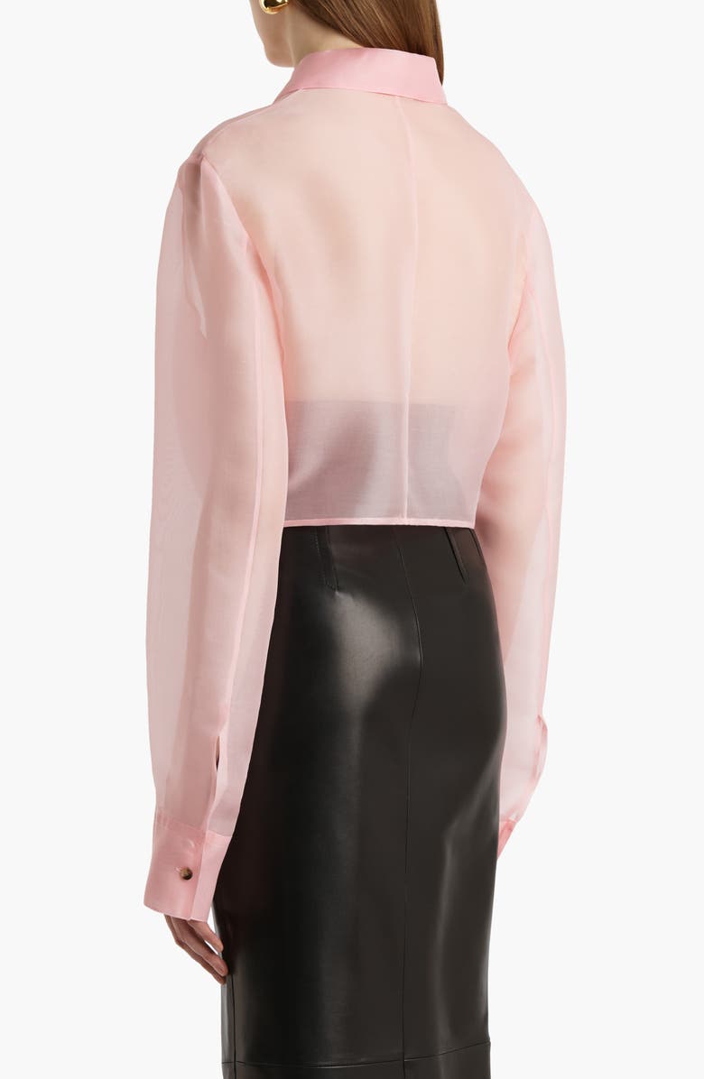 Khaite Jasen Silk Organza Crop Button-Up Shirt, Alternate, color, Petal
