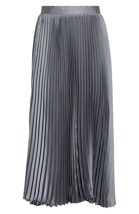 Metallic Fluid Twill Plissé Midi Skirt