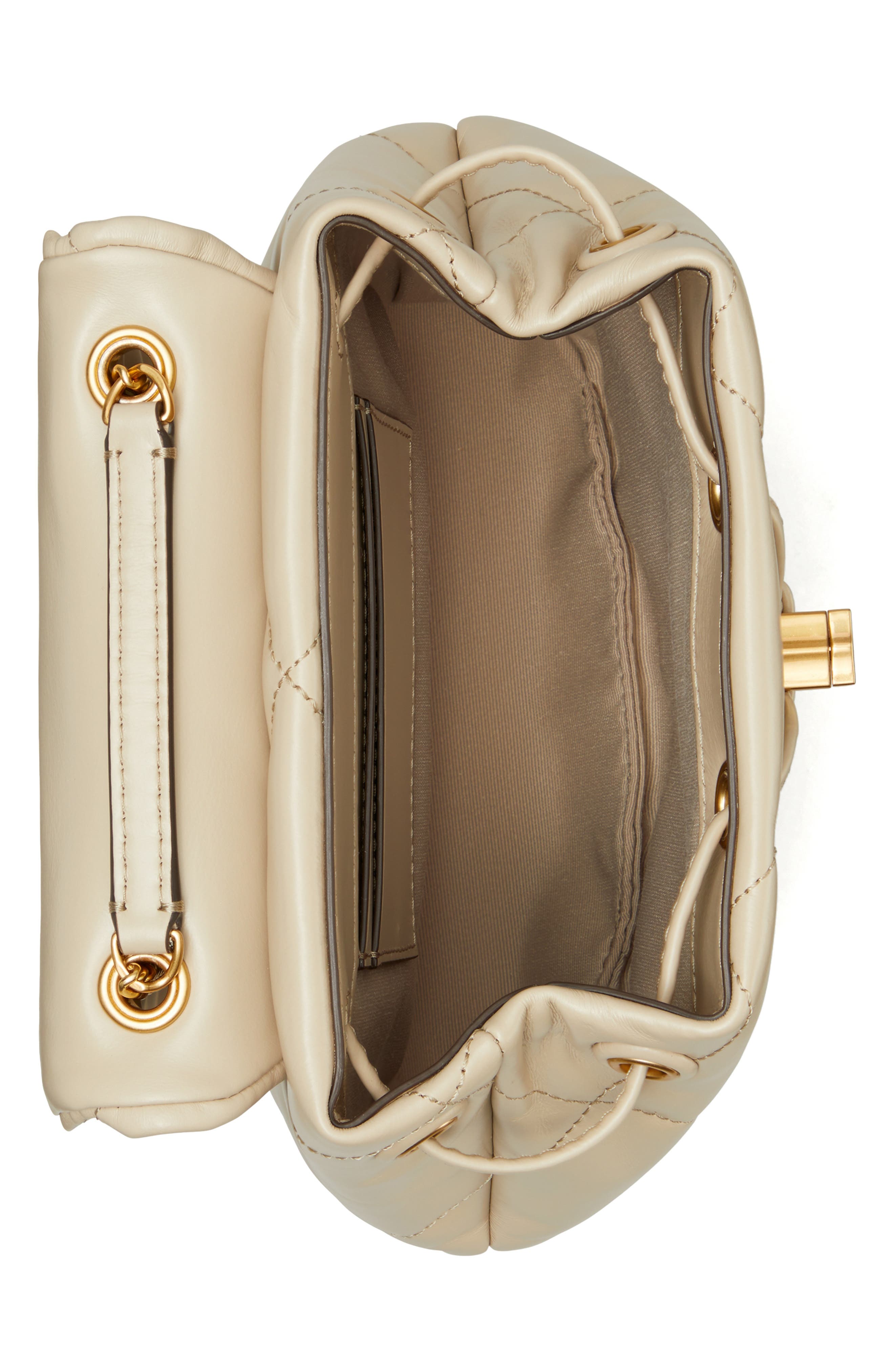 Tory Burch Small Kira Diamond Quilted Leather Backpack, Alternate, color, Light Stone