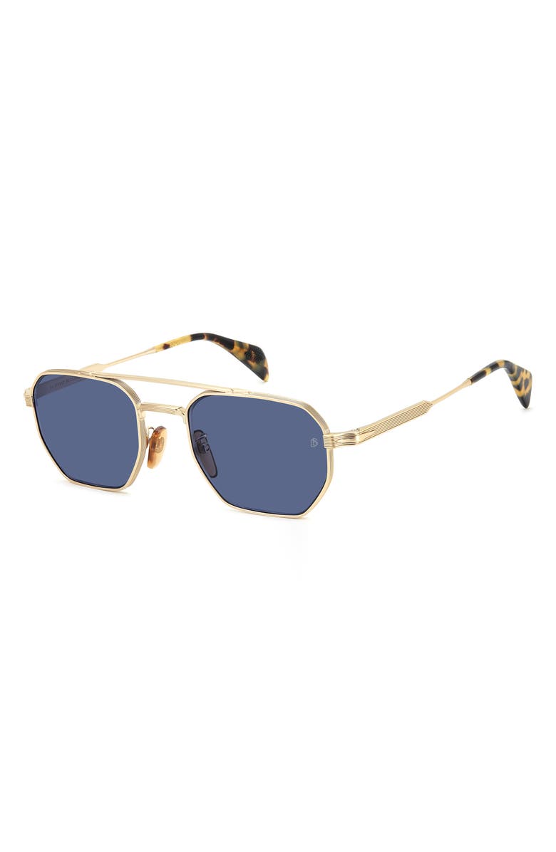 David Beckham Eyewear 52mm Navigator Sunglasses, Alternate, color, Gold Honey Havana/ Blue Avio