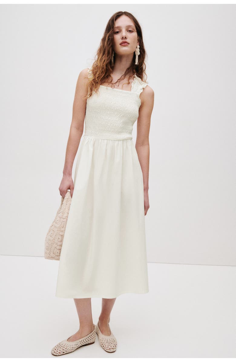 H&M Smocked poplin dress, Main, color, White