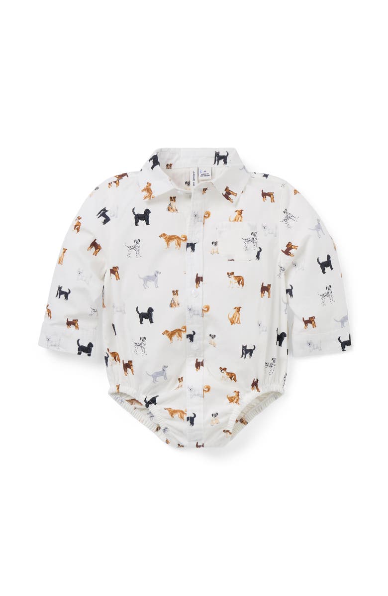 Janie and Jack Baby Poplin Dog Friends Bodysuit, Main, color, White