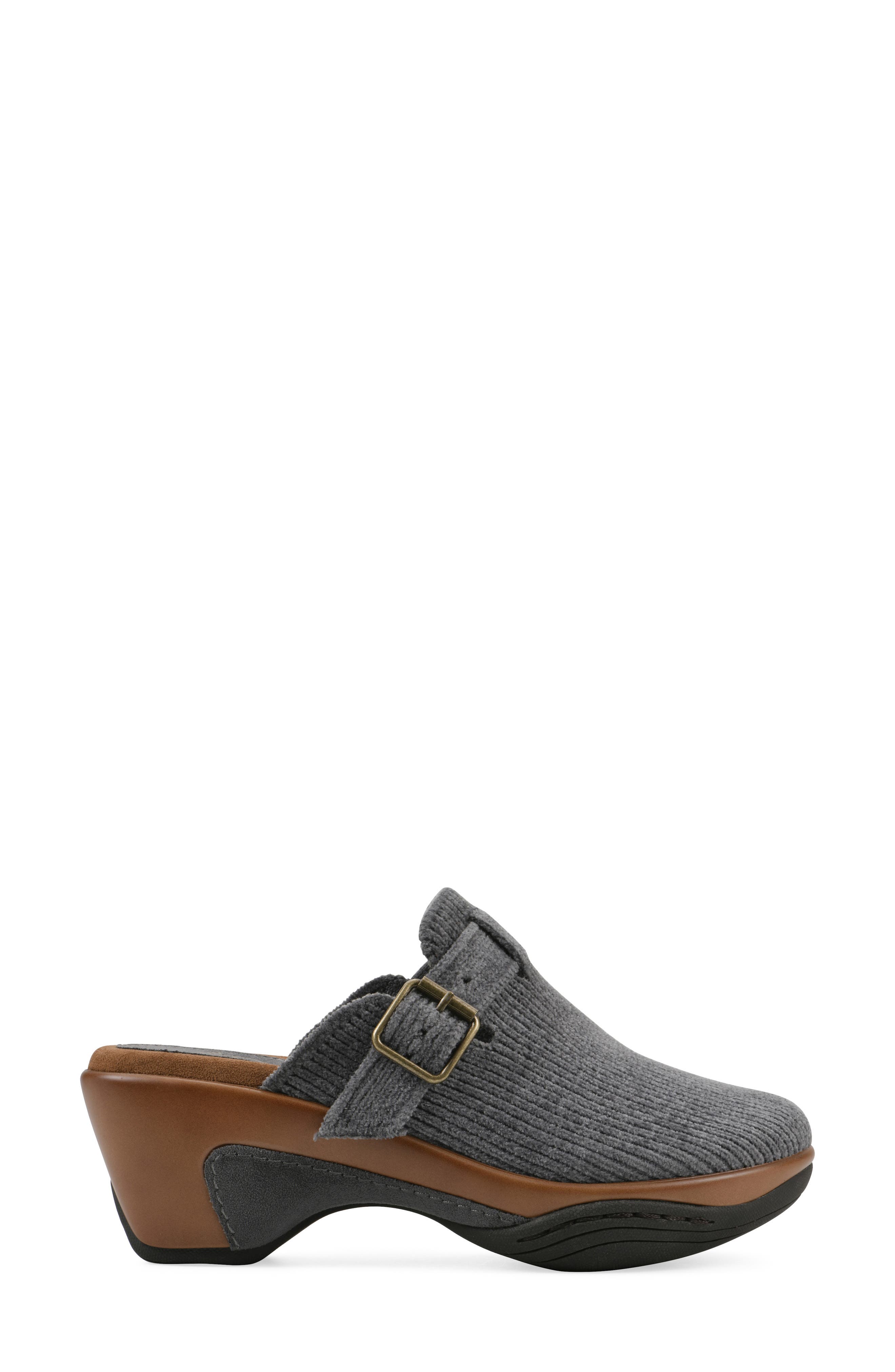 Vias Heeled Clog, Alternate, color, BLUE STEEL/ FABRIC