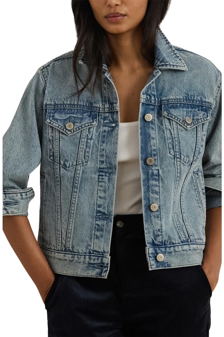 Paizley Rigid Denim Trucker Jacket, Main, color, ODWIN WASH BLUE