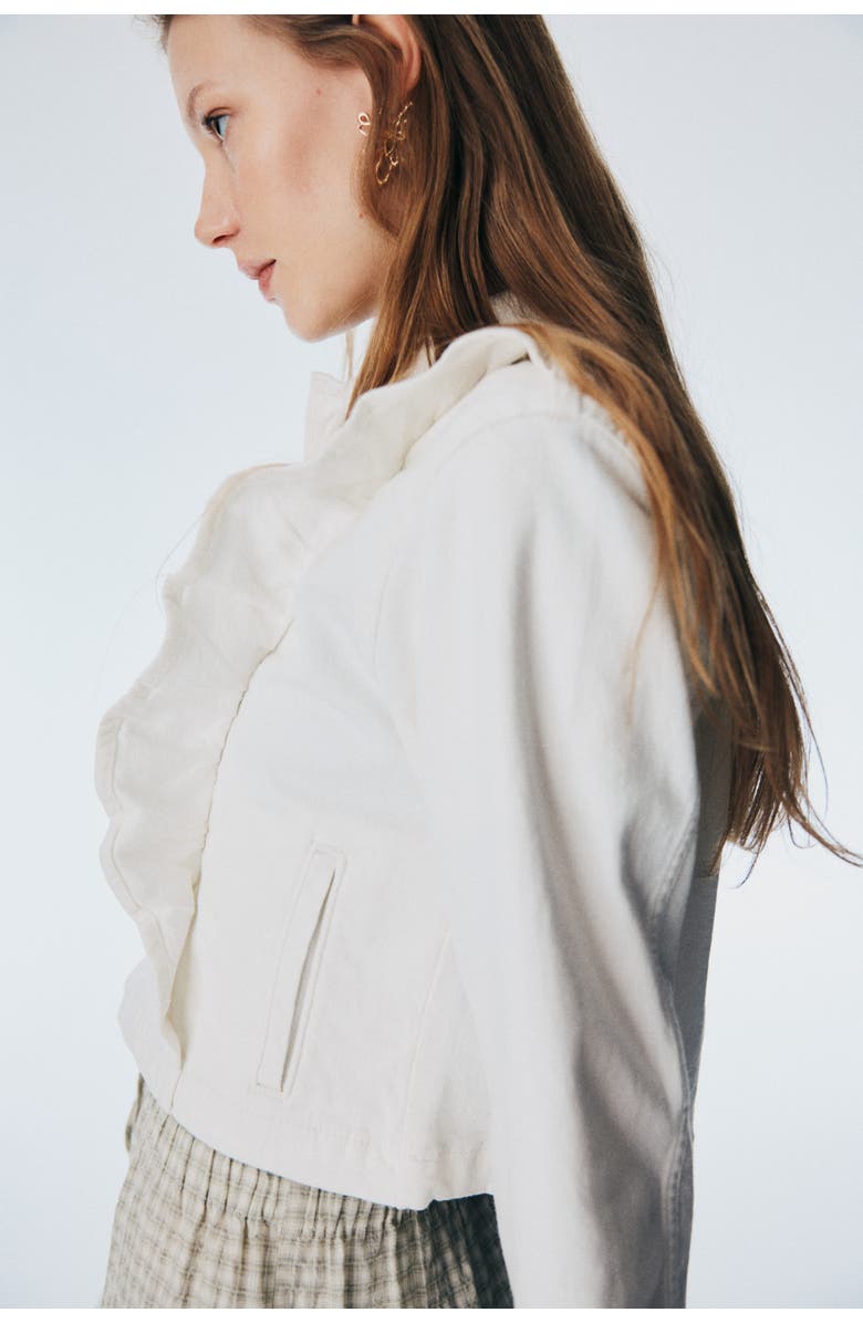 H&M Frill-trimmed Denim Jacket, Alternate, color, White