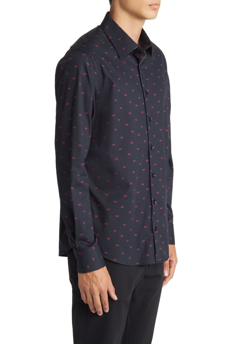 Men's Tiger Print Stretch Cotton Button-Up Shirt, Alternate, color, BLACK
