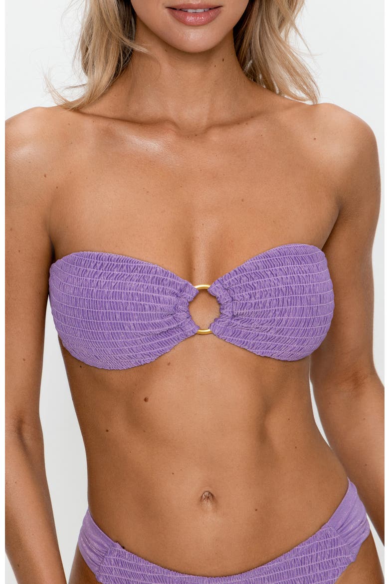 Smocked Bandeau Bikini Set with Ring Detail, Alternate, color, Purple