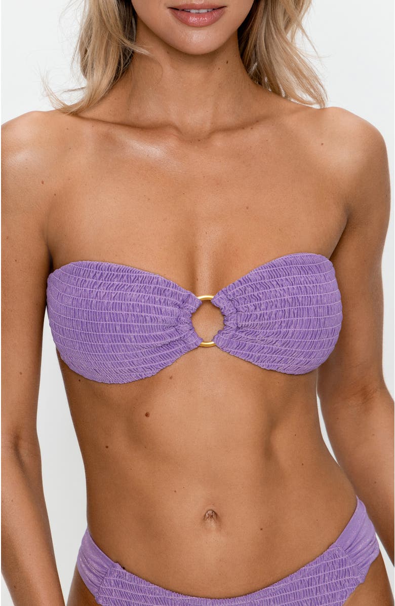 PS By Cupshe Smocked Bandeau Bikini Set with Ring Detail, Alternate, color, Purple