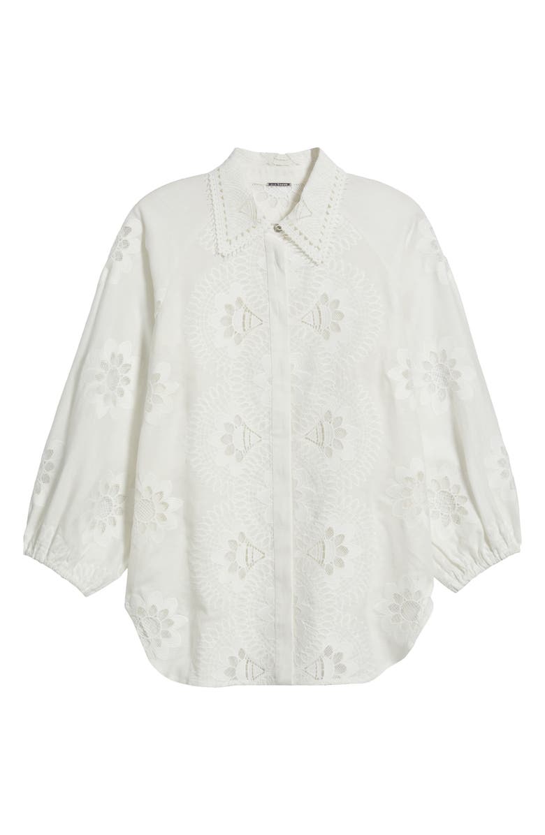 Elie Tahari The Romy Embroidered Eyelet Linen Blend Button-Up Shirt, Alternate, color, 