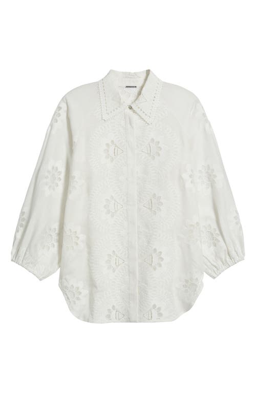 Elie Tahari The Romy Embroidered Eyelet Linen Blend Button-up Shirt