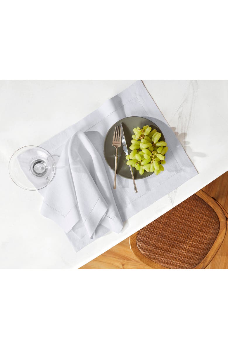 Solino Home Linen Placemats - Sonoma Hemstitch - Set of 6, 14" x 19", Alternate, color, White