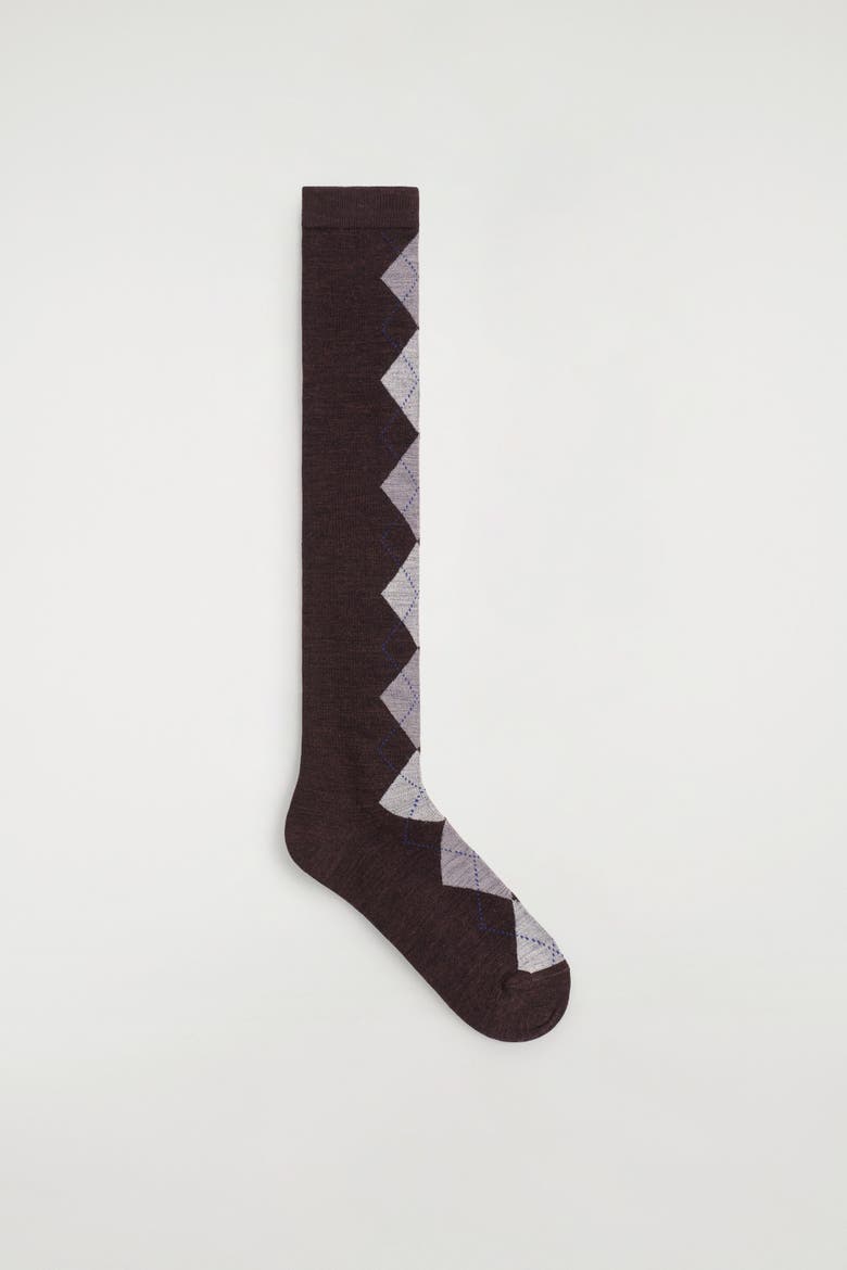 Argyle Wool-Blend Knee Socks, Main, color, BROWN / GRAY / ARGYLE