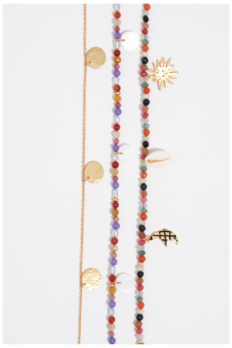 Multicolor Stones Double-Layer Necklace, Alternate, color, LIGHT LILAC